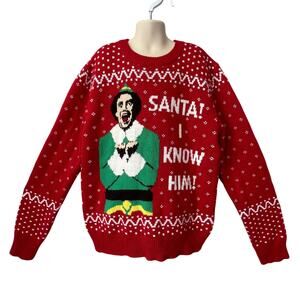 Elf The Movie SANTA I KNOW HIM Ugly Christmas Sweater Kid's Size M (10-12)
